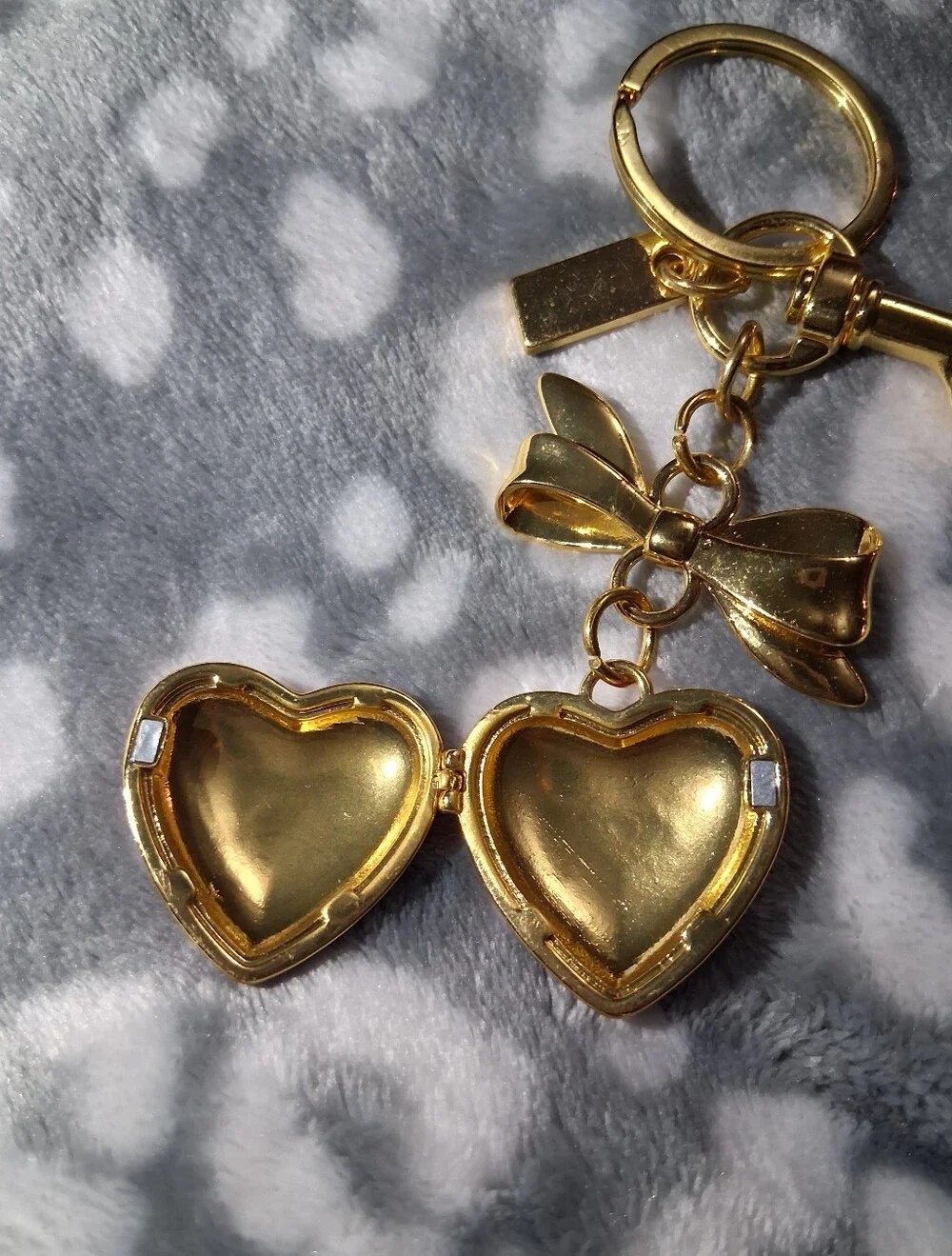 Gold Bow Red Heart Locket Love Bag Charm/Keychain